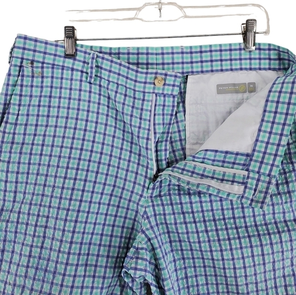 Peter Millar Shorts Mens 36 Seersucker Featherweight Purple White Plaid (37x8.5) - Picture 2 of 14